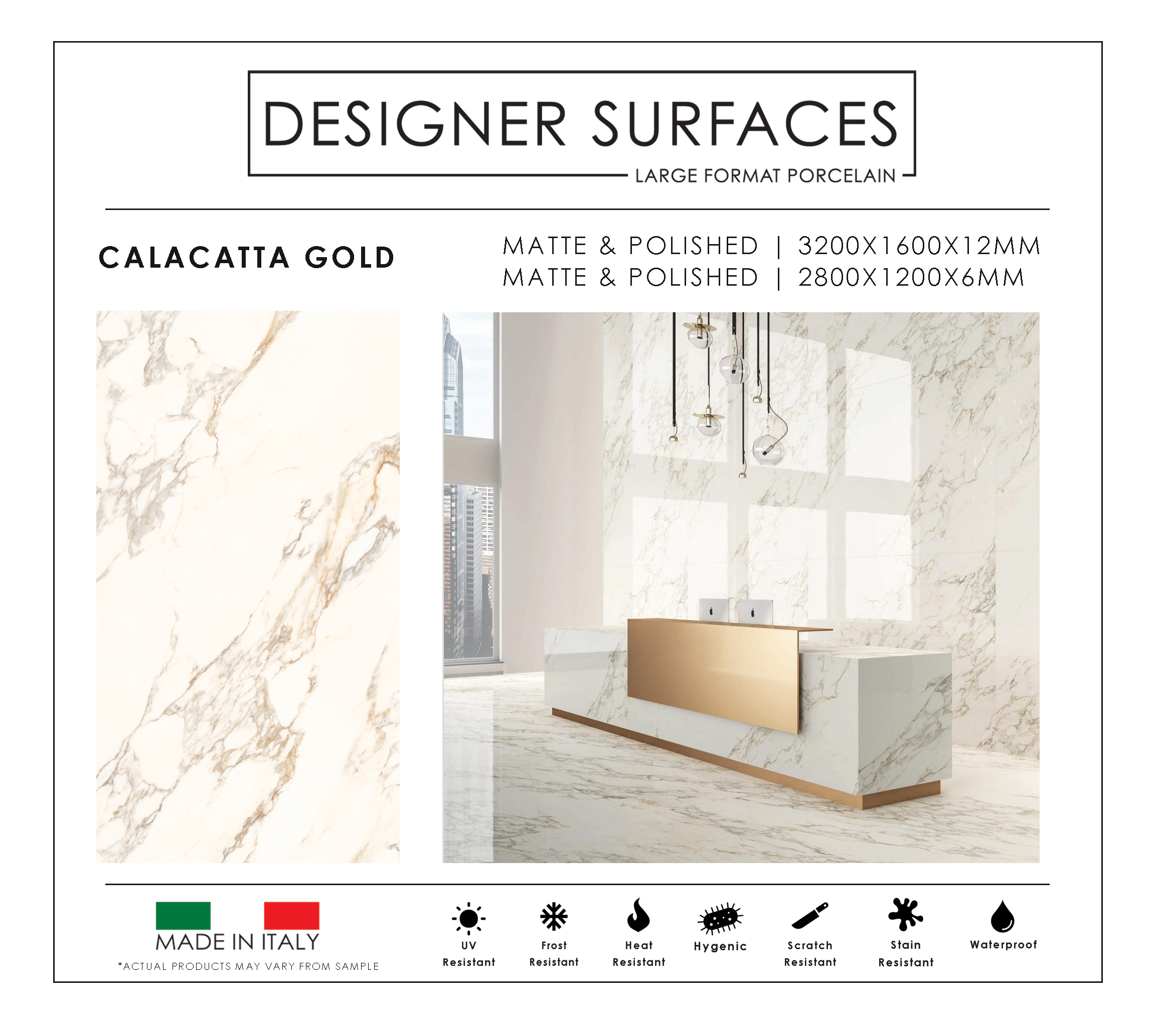 UPTILES - CALACATTA GOLD SLABS BY DESIGNER SURFACES