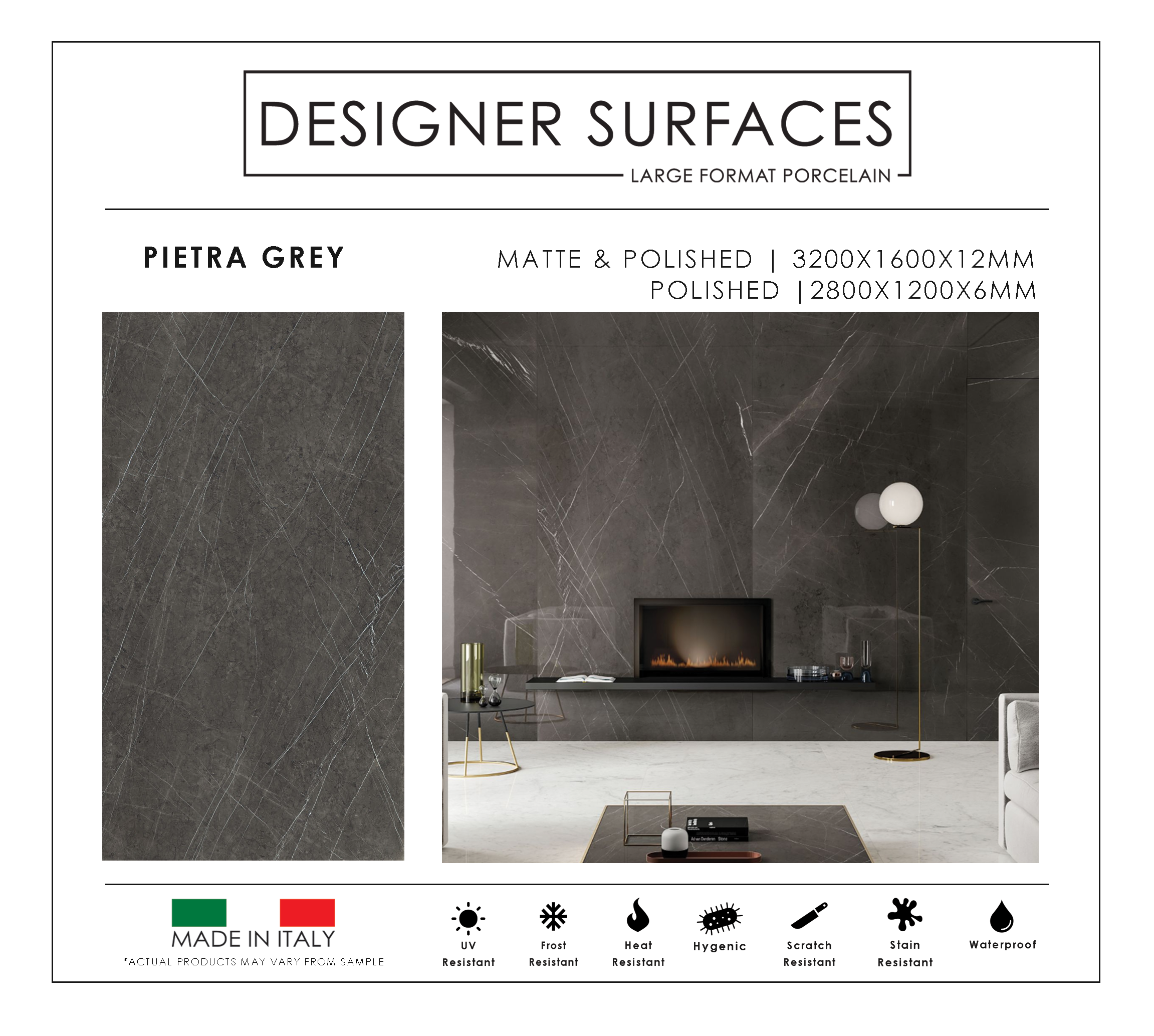 UPTILES - PIETRA GREY DESIGNER SURFACES SLABS