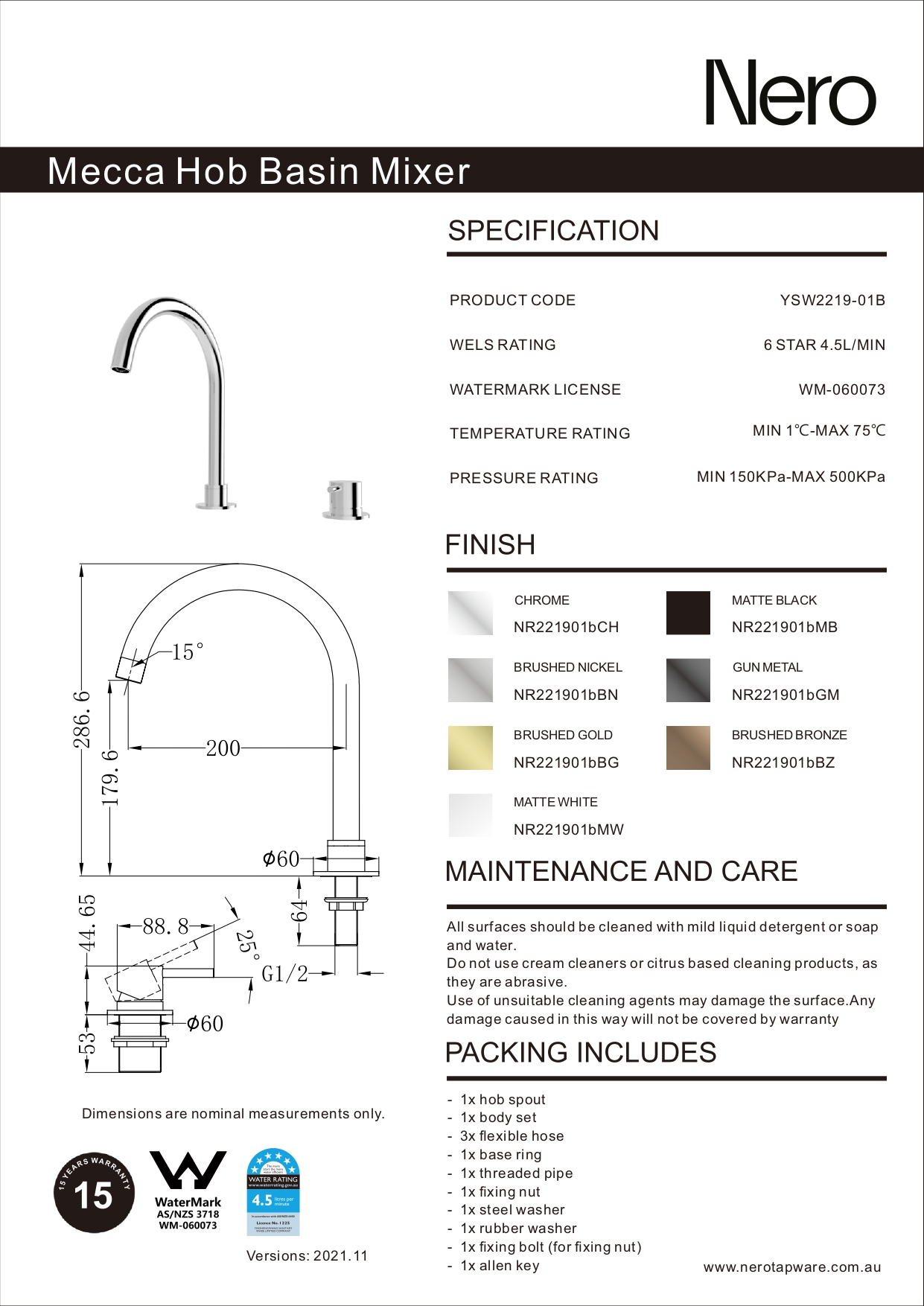 MECCA HOB BASIN MIXERS ROUND SPOUT BY NERO  — view 8 — Uptiles Brisbane