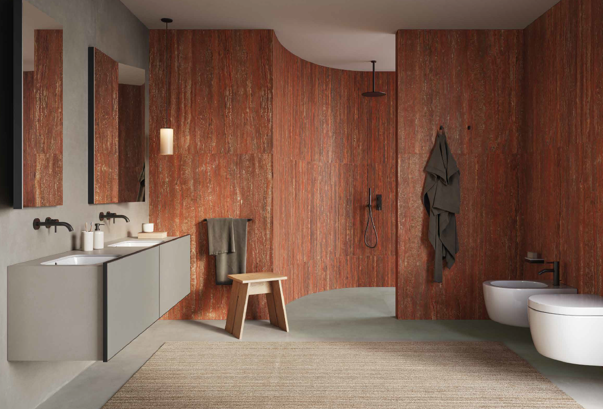 Travertini Rosso Vein Cut tiles — Uptiles Brisbane
